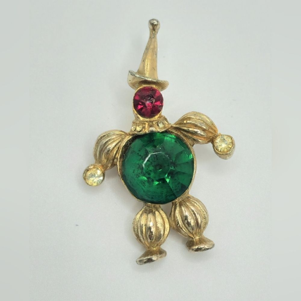 Vintage signed Coro Jelly belly clown brooch